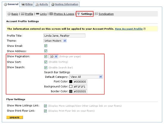 vFlyer Account Profile Settings